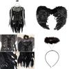 Stunning Halloween Women's Dark Angel Costume With Detachable Feather Wings And Plunging Neckline