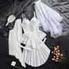 Sexy Women's Bridal Lingerie Set Sheer Mesh Lace Babydoll Dress Sleeves Garters and Veil 4 Pcs Set Wedding Lingerie