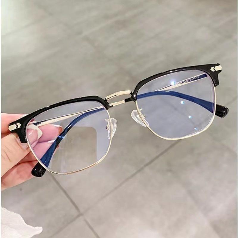 Korean Square Metal Frame Glasses for Women Men Anti-Blue Light Eyewear Unisex Outdoor Street Eyeglasses