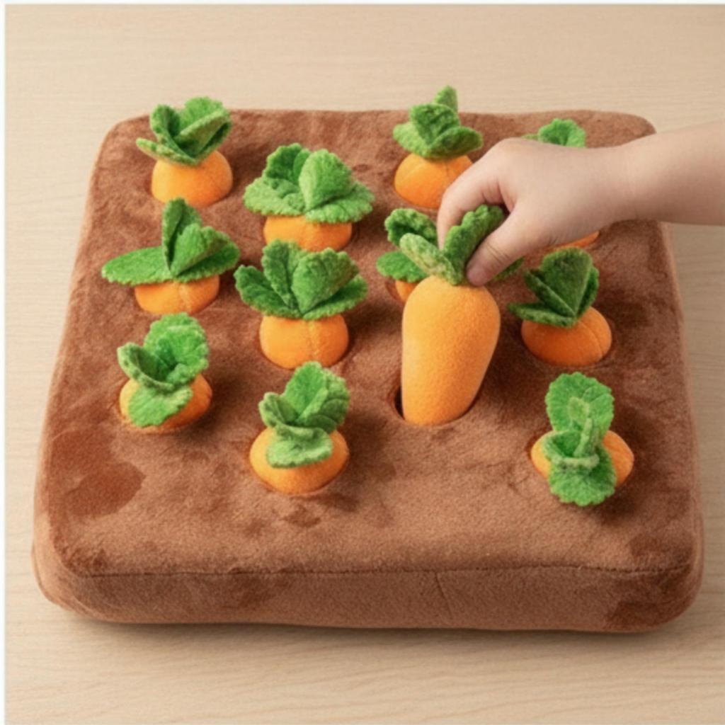 Carrot Pulling Toy Montessori Cuddly Board with Carrots GentlePull for Young Children,
