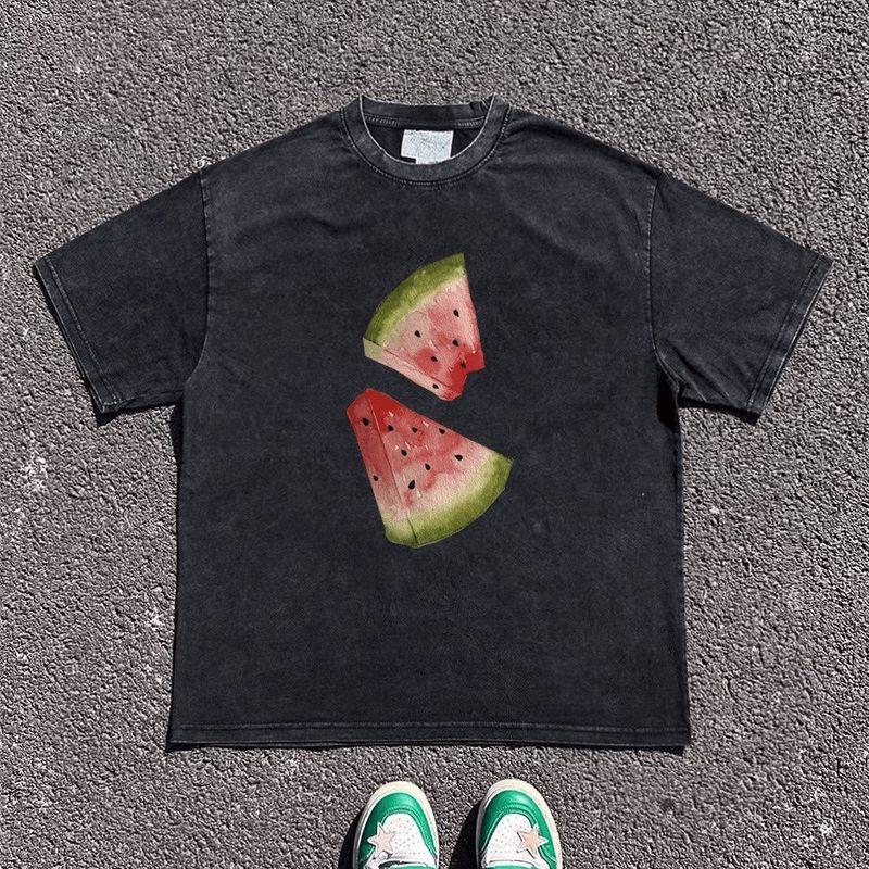 

Overseas Order Tail Goods ~ Label Cutting Withdraw Export American Oversize Distressed Short Sleeve T-Shirt Men and Women Loose Tops Washed Black 3XL