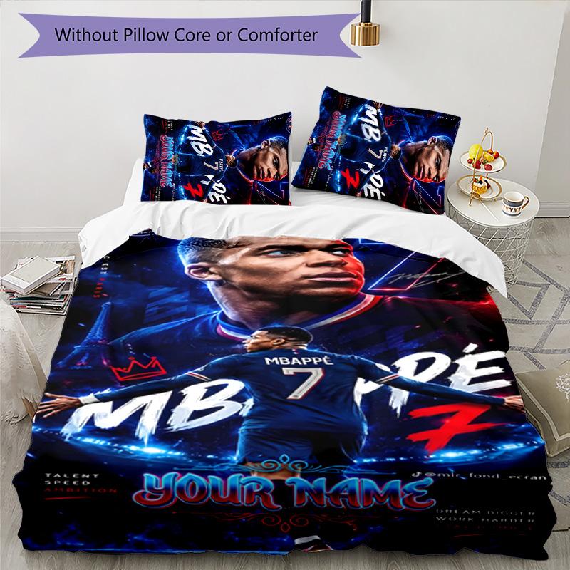 3pcs M-Mbappe Cover Set - Personalized Name, HD Printed Bedding with 1 Cover and 2 Pillowcases - Perfect for Home Decor, Easy Care