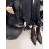 High-heeled short boots women's thick heel pointed rear zipper 2025 new autumn and winter versatile black Martin boots