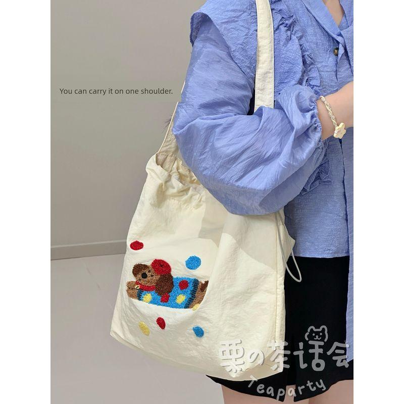 

Сумка на плечо в K-стиле, милая мультяшная, универсальная, холщовая, большой вместимости, студенческая, для учебы, повседневная, кроссбоди, женская Polo Dot Puppy Messenger Bag