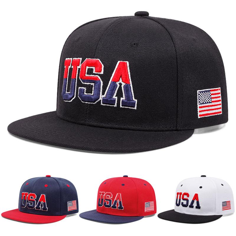 Fashion New Flat Brimmed Hat Usa Embroidered Street Dance Hip Hop Hat Daily Sunshade Hat Baseball Hat Unisex