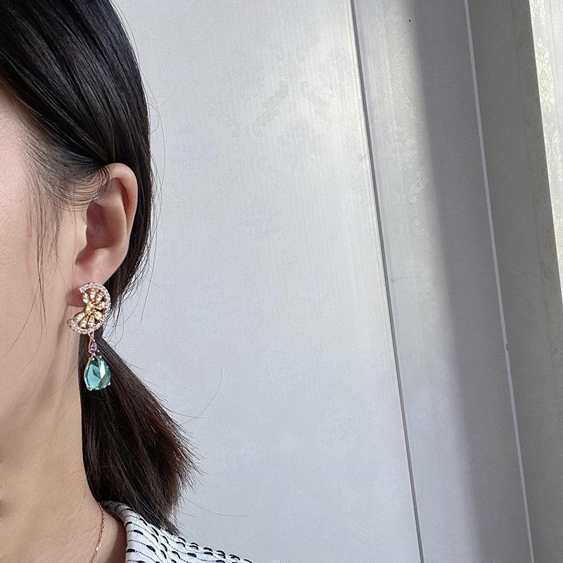 925 Silver Needle Green Large Water Drop Orange Earrings for Women Small Fresh Design Cubic Zirconia Fruit Personality Earrings