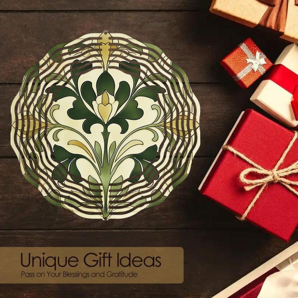 Elegant Green Floral 3D Kinetic Wind Chime for Outdoor Garden Patio Balcony Decor Metal Art Hanging Wind Spinner No Battery Needed