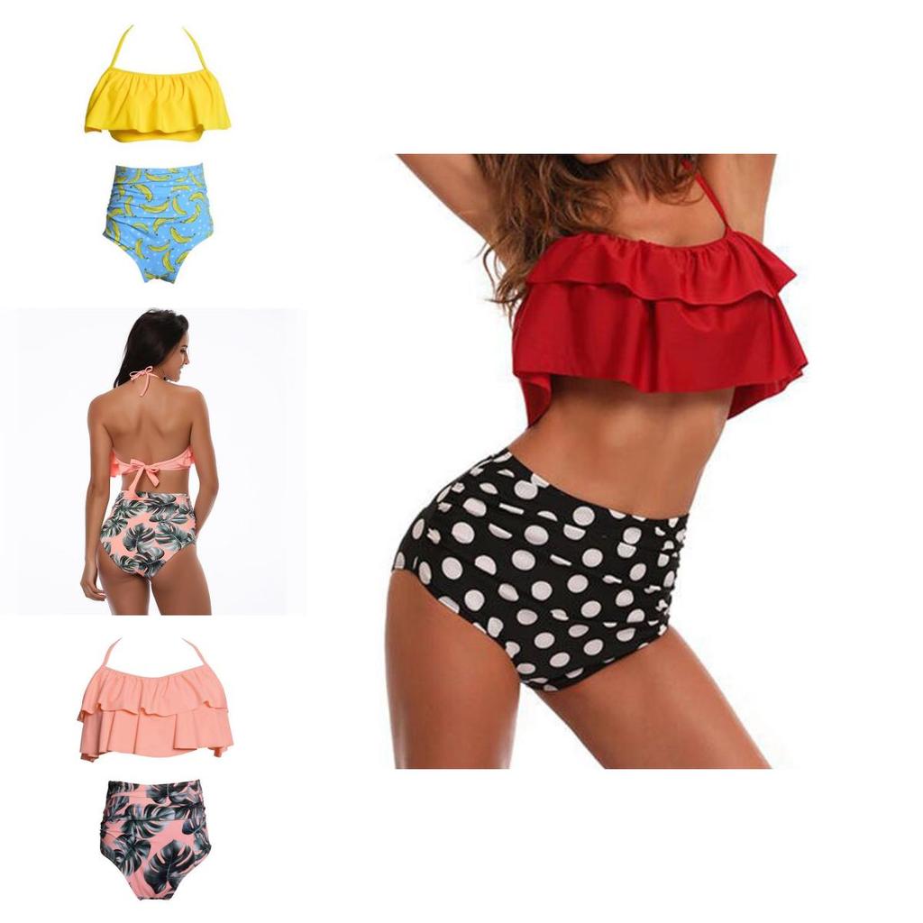 Premium Quality Swimwear Fashion Falbala Women High-waisted Bikini Set For Stylish Comfort