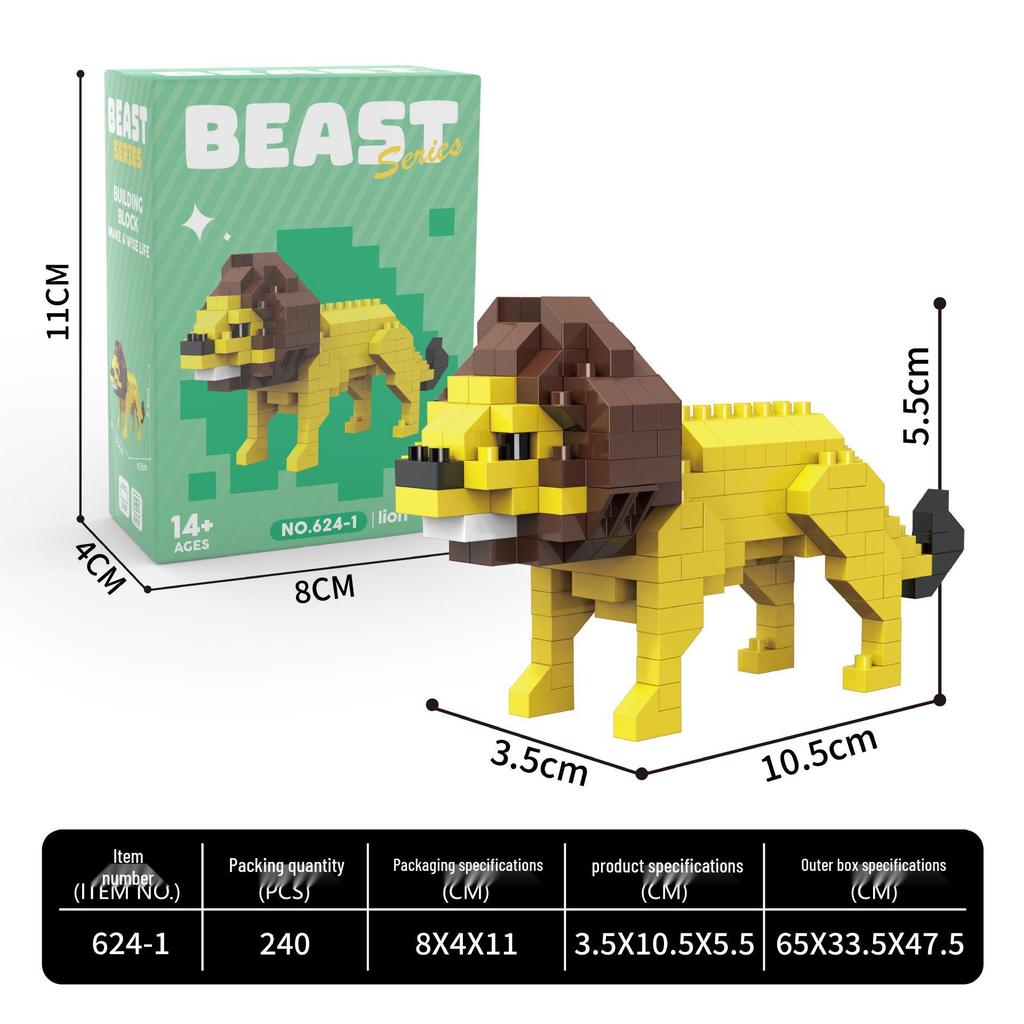 Fierce Beasts Building Block Model: Lion, Tiger, Black Panther, Gorilla - Educational Toy Gift