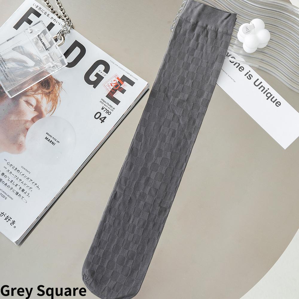 Calf Socks Women's Summer Thin Black Stockings JK Socks Long Tube Stockings Diamond-Shaped British Style Half-Length Tube Socks