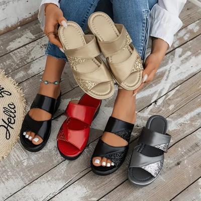 Damen Keilpantoletten Glitzer Plateau Bequeme Sandalen Lässige Slingbacks Pantoletten Neue Sommerschuhe für Damen Pantoletten Damen