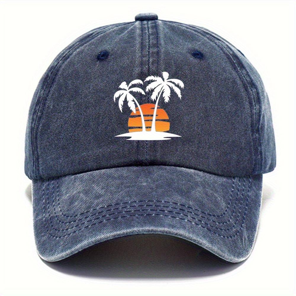 

Tropical Sunset Palm Tree Baseball Cap Distressed Washed Casual Outdoor Travel Beach Hat Unisex One Size темно-синий