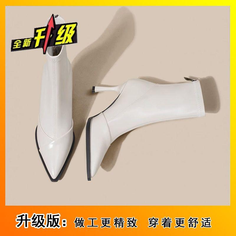 European and American Retro Pointed Autumn and Winter Short Boots Children's Temperament High Heels Patent Leather Thin Niche Pure Desire Wind 2025 Ne
