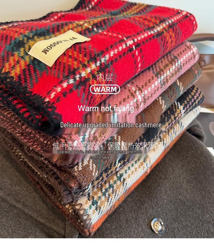 2024 Jesień/Zima Oversize Czerwony Szalik w Kratę - Unisex Ciepły Szoal i Ocieplacz na Szyję