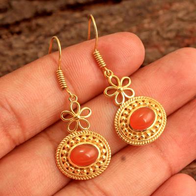 Karneol Damen Gelbgoldplattierter Ohrring 925 Sterlingsilber Echtschmuck Hochzeitsschmuck