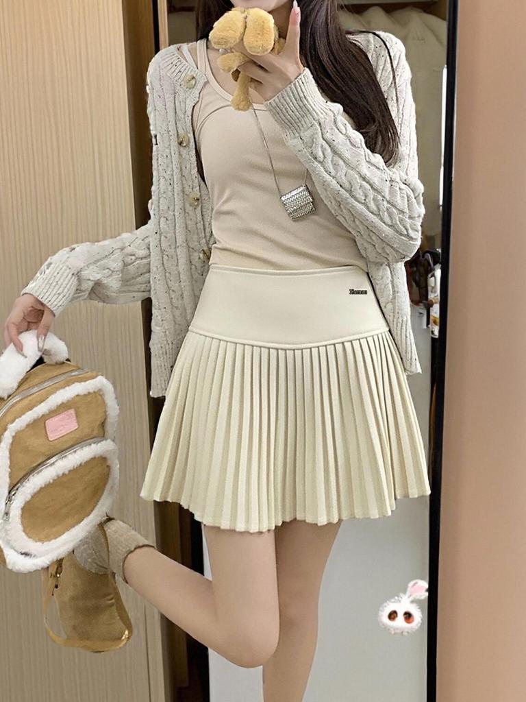 2025 New Women's High Waist A-line Wool Pleated Skirt