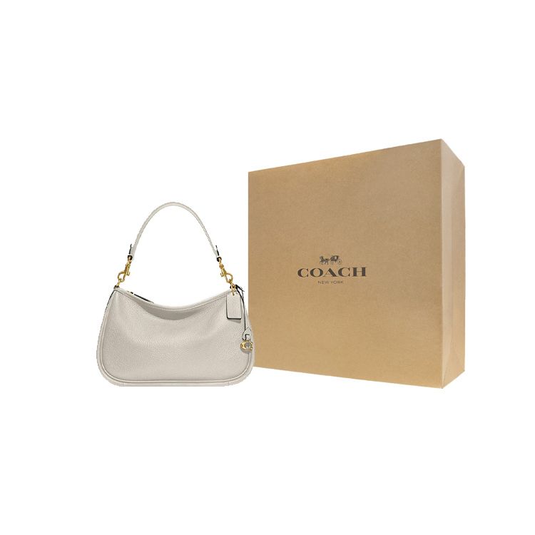 Coach Cary 28 Solid Color Zipper Metal Buckle Classic C Logo Pebble Leather Shoulder Crossbody Bag Large Women Bags White CC437-B4HA
