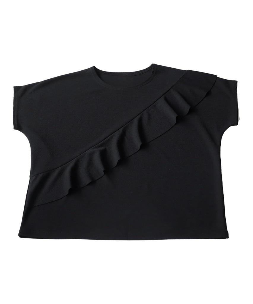 Antiqua Women's Ruffled Top, Short Sleeve, Solid Color, AJ-01785 F 05, Black