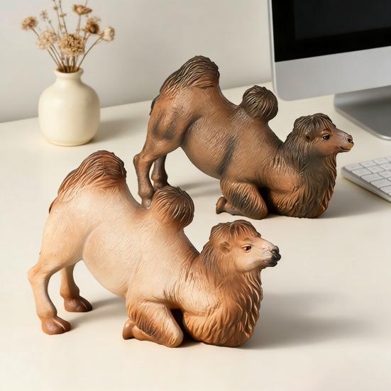 Simulation Camel Model Kneeling Two-humped Camel Figurine Realistic Miniature Animal Collectible Toy Desktop Decoration Ornament