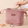 Large Capacity Cosmetic Bag Portable Travel Cosmetics Toiletry Bag Women Striped Zipper Beauty Storage Bag Multi-functional Double Layer Makeup Bag