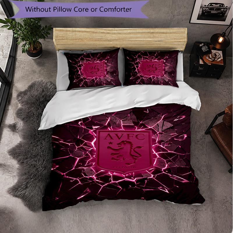 Set Biancheria da Letto Aston Villa Football 3 Pezzi Morbido Set Copripiumino con Federe Set Decorazione Camera da Letto per la Casa