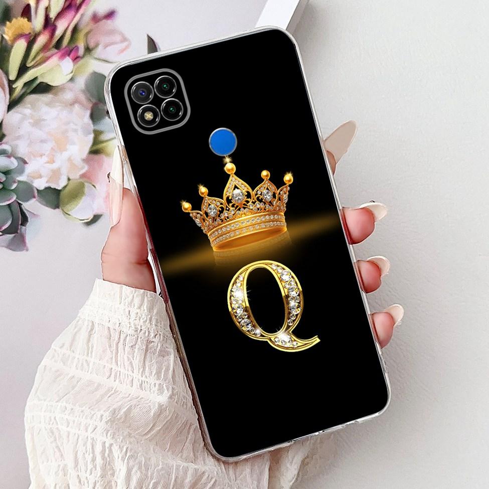 Clear Casing For Redmi 9C NFC Cover Redmi 9C Case Transparent Fashion Luxury A-Z Letters Crown Soft TPU Phone Case