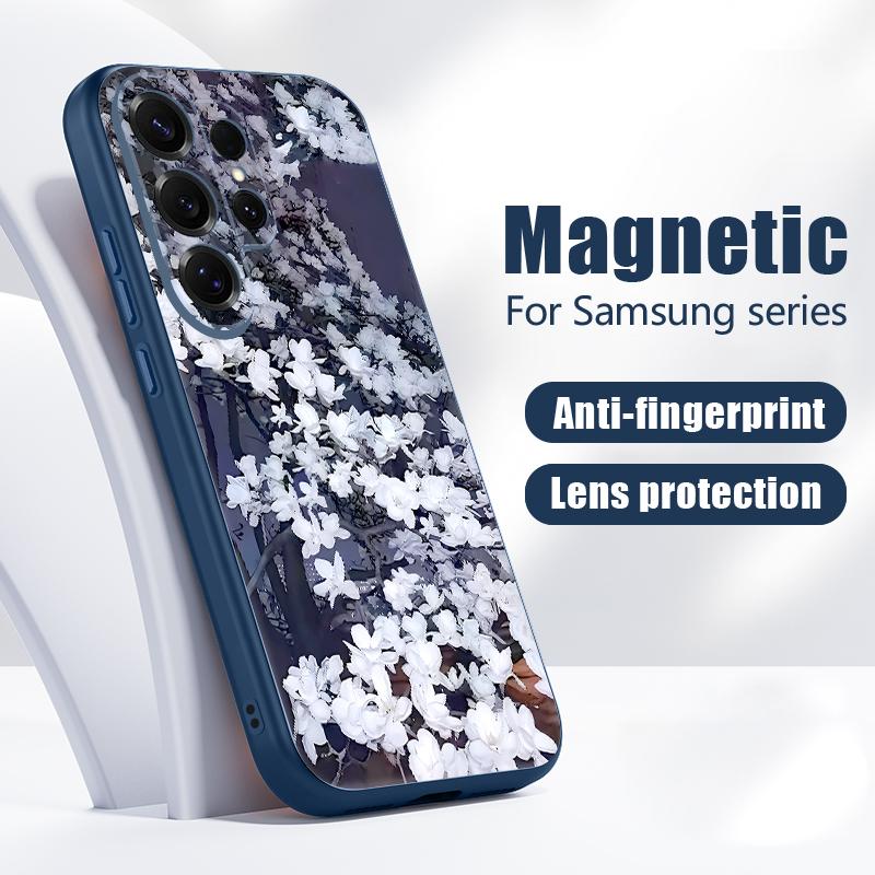 Retro Floral Pattern Case For Samsung Galaxy S26 Ultra S25 Edge S24 Plus S23 FE S22 A17 A54 A55 A56 A57 5G Magnetic For Magsafe Matte Cover