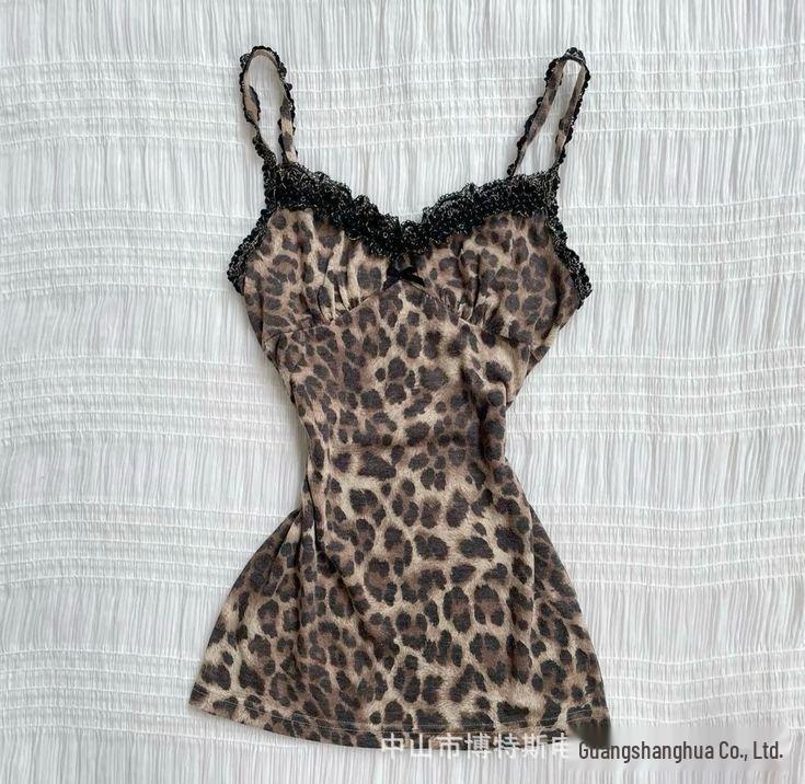 RZ Fashion Retro Leopard Print Summer Camisole - European & American Style Large