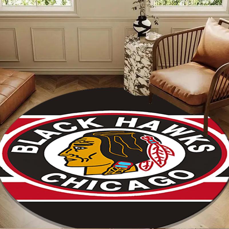 Στρογγυλό Χαλί με Λογότυπο Chicago Blackhawks για Σαλόνι, Υπνοδωμάτιο, Χώρο Παιχνιδιού, Χαλί Καρέκλας, Χαλί Περιοχής, Κυκλικό Χαλί, Μεγάλο Μέγεθος Διακόσμηση Ανεμιστήρα Χριστουγεννιάτικο Δώρο