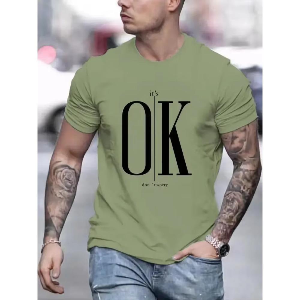'It's Okay, Don't Worry 'Men's Casual Slightly Stretched Round Neck Pattern Cotton T-shirt Summer Men's Clothing