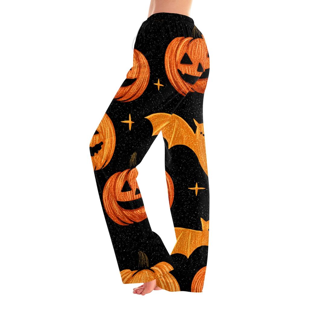 Women's Halloween Print Pants with Elastic Waist and Drawstring for Casual Home Sleepwear
