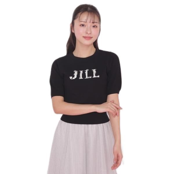 

Джемпер с коротким рукавом Jill by Jill Stuart с жаккардовым логотипом и отделкой «драгоценные камни», черный, женский чёрный