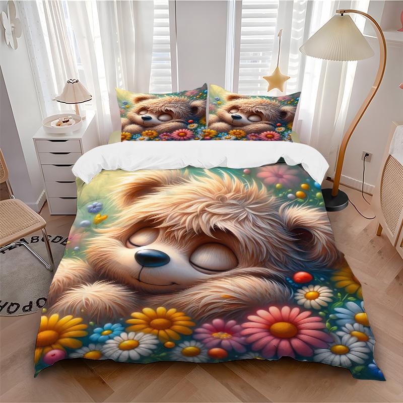 3pcs Anime Cartoon Teddy Bear Bedding Set - Includes One Quilt Cover and Two Pillowcases (No Core) - Home Decor, Festival Gift, Polyester Fa
