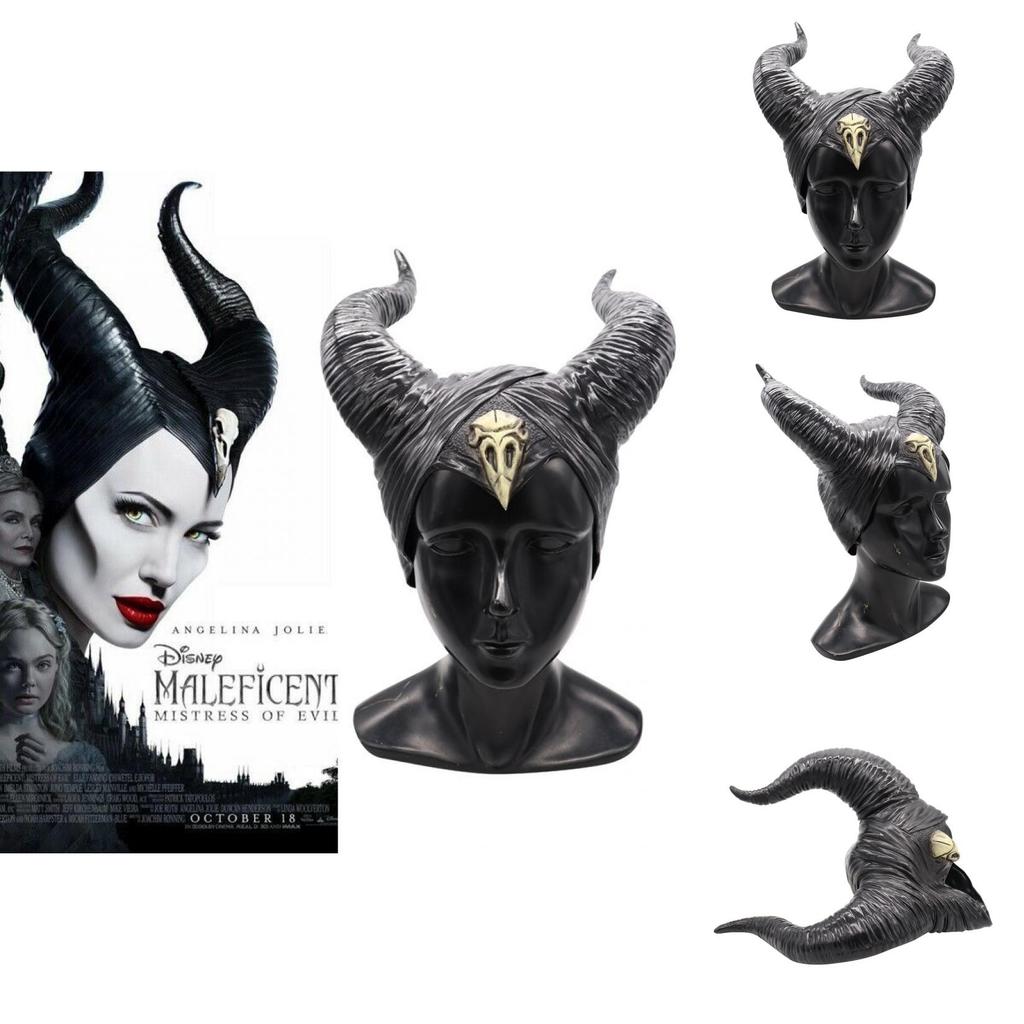 Urocza maska nakrycie głowy z rogami Maleficent 2 z 2019 roku idealna na Halloween i cosplay