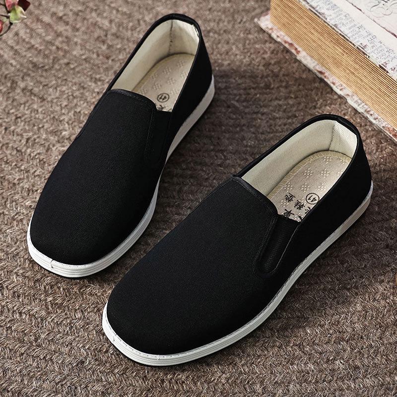 Men's Old Beijing Slip-On Shoes - Breathable, Wormwood Fabric, Non-Slip, Wear-Resistant, Thick-Soled, Black Work Shoes, Large Sizes Available