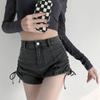 Drawstring Denim Shorts Women's Summer Design Sense High Waist Stretch Slimming Tight Wide Legs