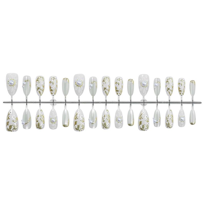 Europäische Doppelschicht Perlen & Fünfblättrige 3D Florale Nagelkunst-Aufkleber - Geprägte Vergoldung Bestseller