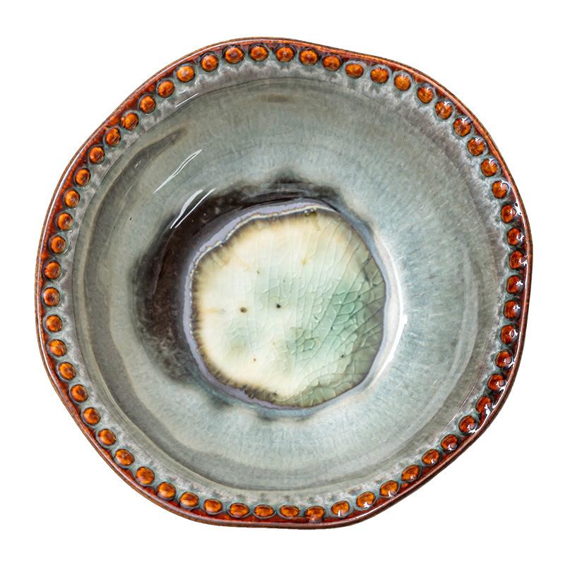 Retro Ofen-veränderte Randkanten Keramikschale, Speziell geformte Schale, Hochwertige Geschirrschale, Haushalts-Salatschüssel, Nudelschale, Gemüseschale