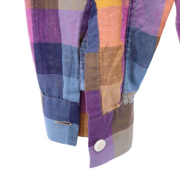 Career Club 70s vintage Check Pattern Long sleeve half button Button down shirt Men's Used