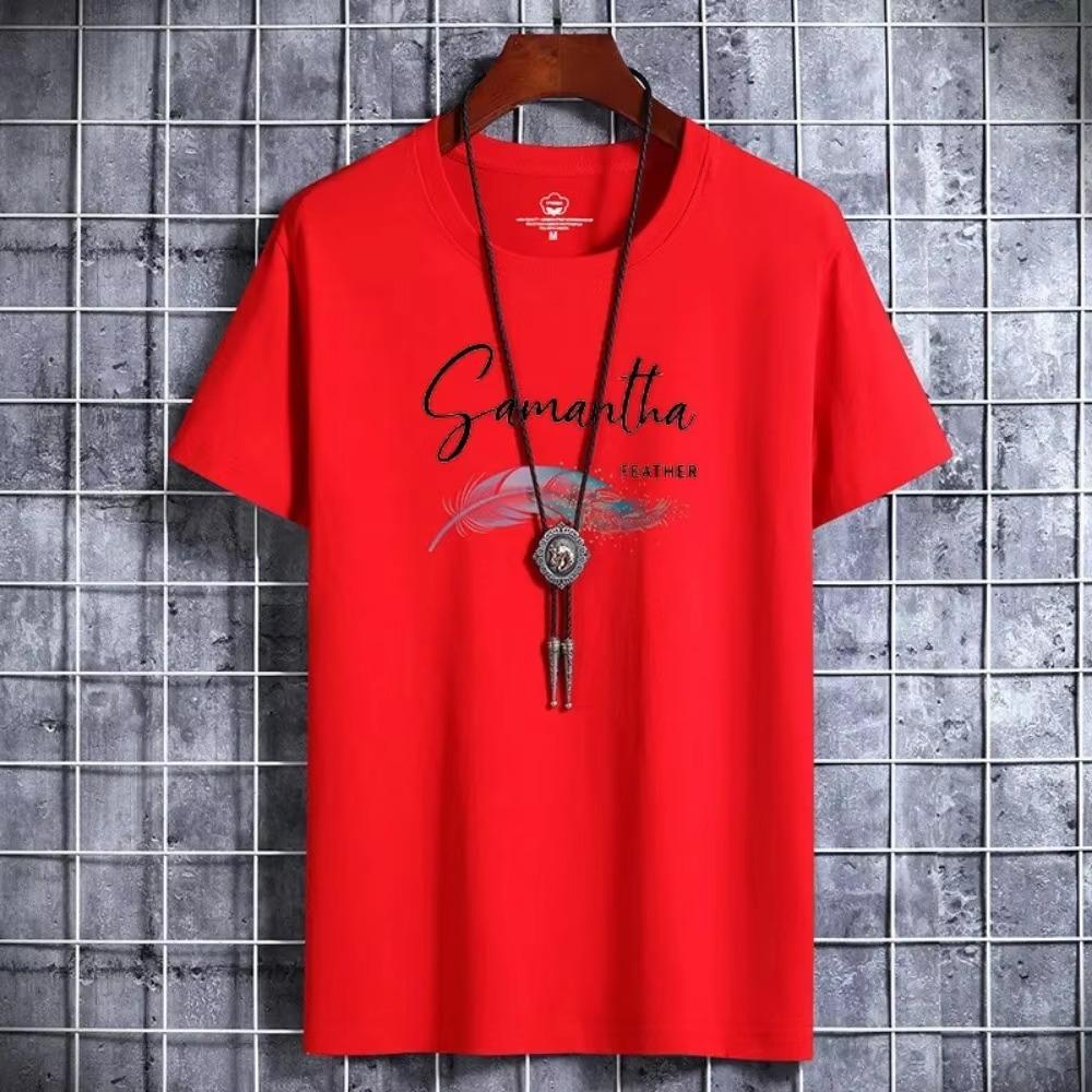 Men's 100% pure cotton summer loose and comfortable casual shopping fashion print large round neck short sleeved T-shirt top