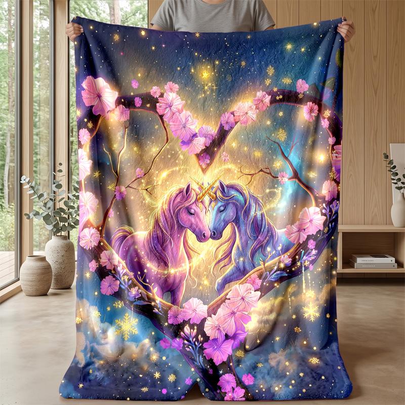 Magical Unicorn Fantasy Theme Blanket Lightweight Warm Flannel Blanket Decorative Throw Blanket for Home Decoration