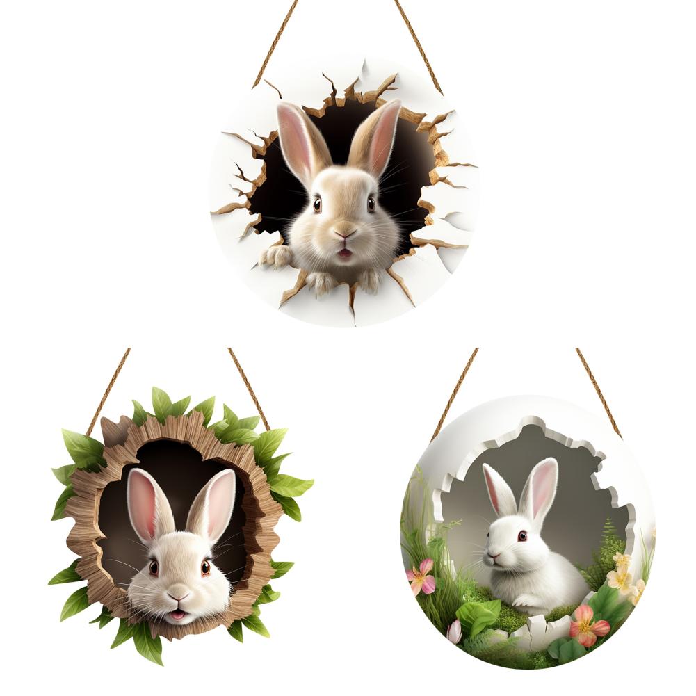 3/1 Set Easter Bunny Door Sign Pendant Decoration Wooden Hanging Spring Happy Rabbit Construction Door Easter Party Decor 2025