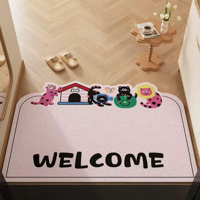 Cute Cartoon PVC Doormat: Non-slip, Dirt-resistant, Cuttable Foot Mat for Home Entrance
