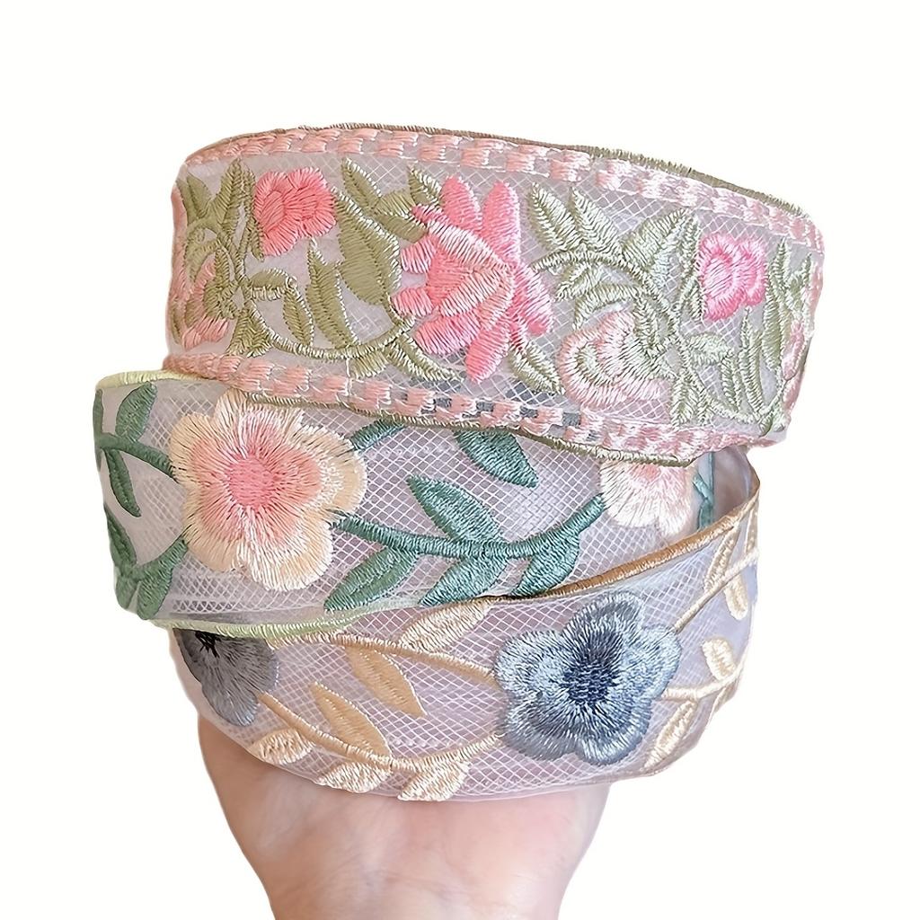 3 stuks Bloemendruk Boheemse Polyester Brede Vlecht Geborduurde Hoofdband Set