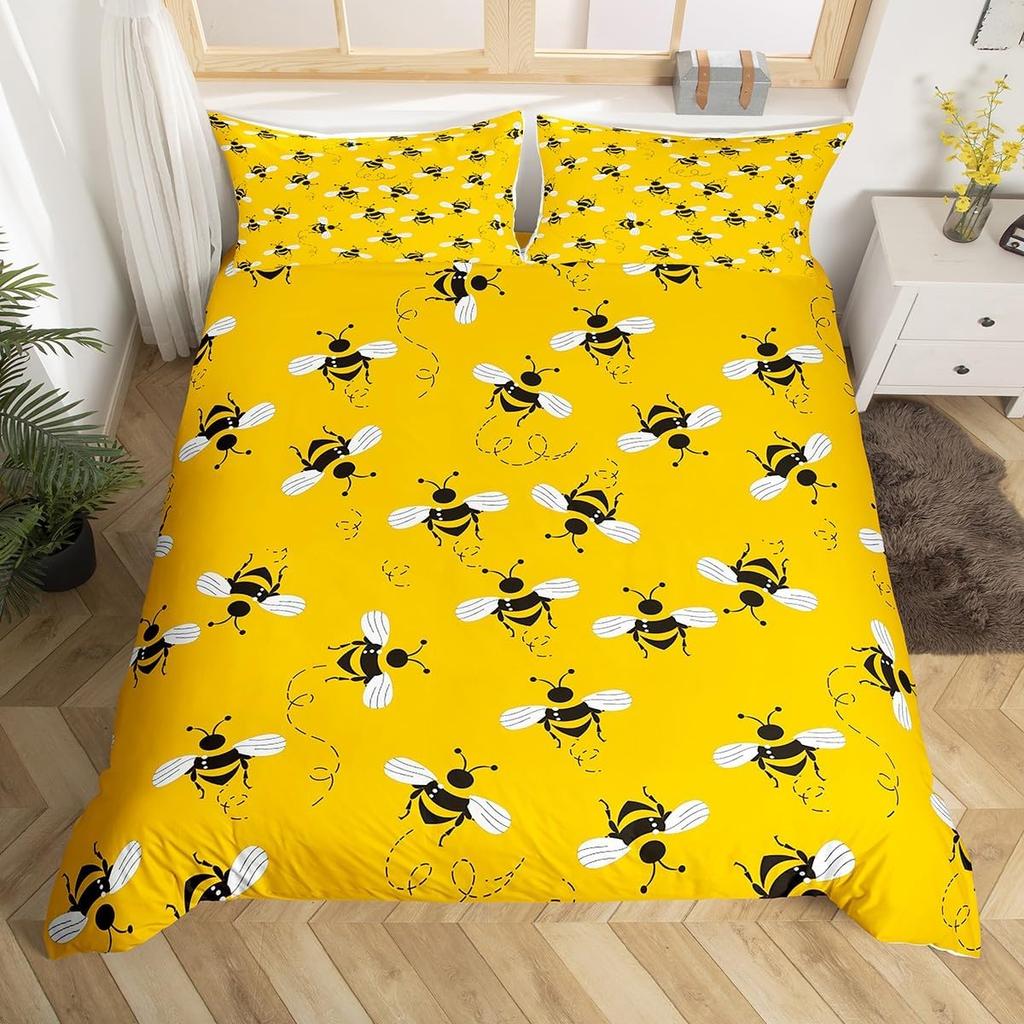 Cartoon Bee Duvet Cover Insect Honeybee Bedding Set Microfiber Wild Animal Comforter Cover King For Teens Boys Kawaii Home Decor