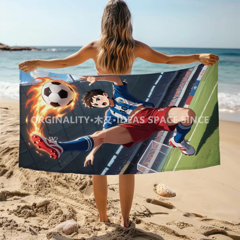 Anime Soccer Star Beach Towel Patterned Sunscreen And Windproof Suitable For Swimming Pool Camping Travel Blanket