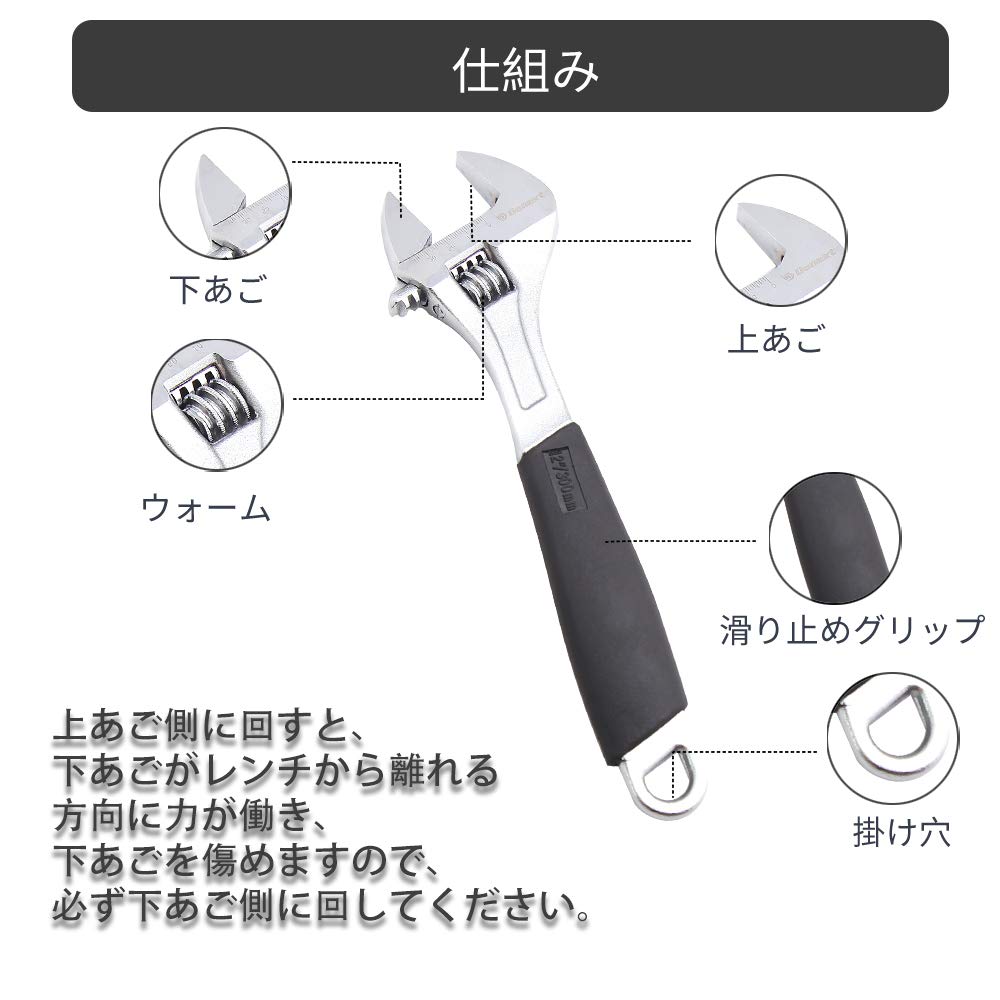 Donext Adjustable Maximum with Graduations and Rubber for Wrench, 300mm, Opening, 35mm, Mat, CR-V