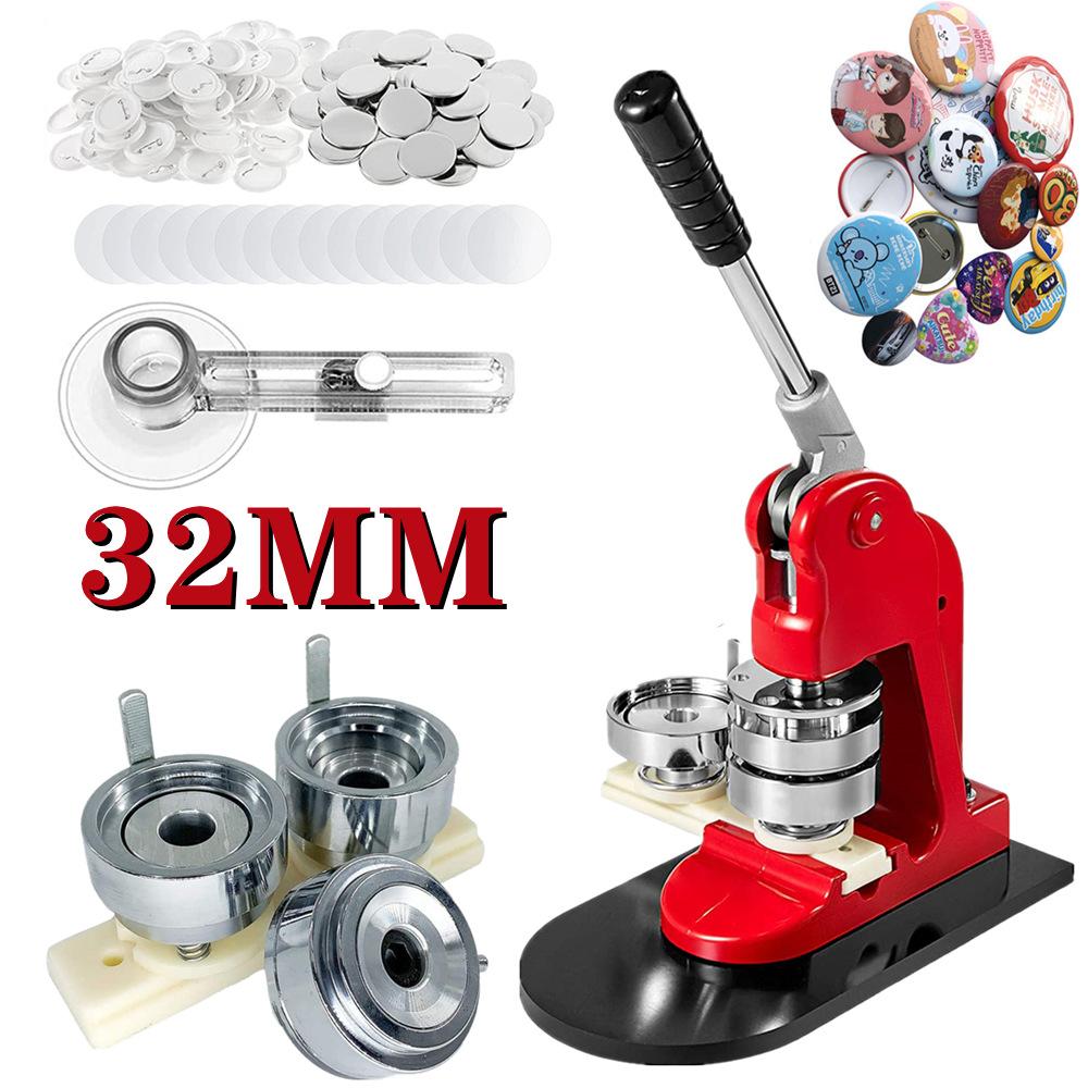 Button Maker Machine DIY Pin Badges Set, 25/32/37/44/58MM Badge Press Maker Machine with 100 Pcs Button Parts+Circle Cutter+Mold