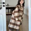 2025 Mädchen Koreanischer Stil Karierter Wollmantel - Mittellang Herbst/Winter Modetrend