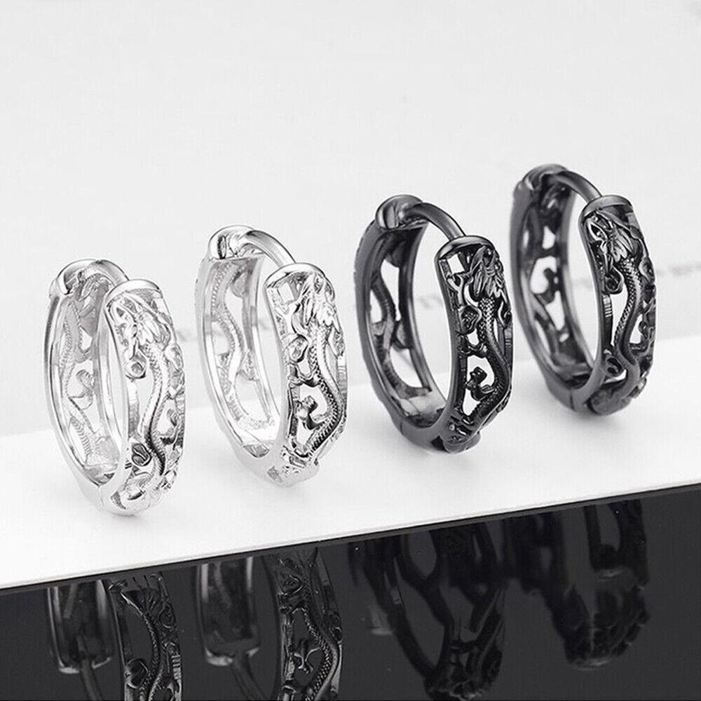 Coole Hip Hop Herren Street Punk Runde Ohrringe Hohl-Creolen Drachen Schmuck Zubehör Geschenke